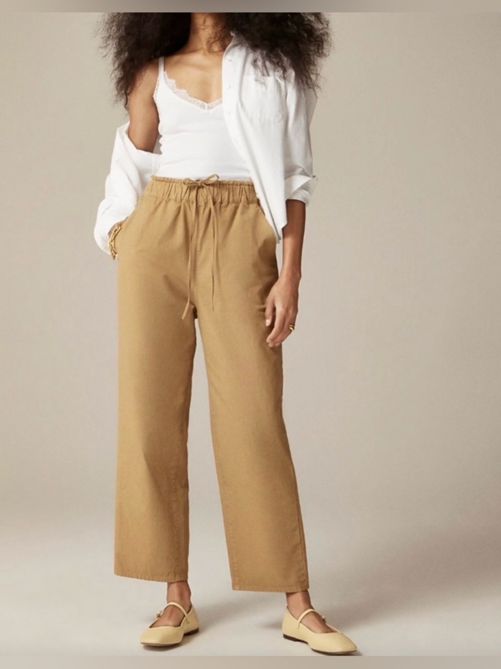 J. Crew Drawstring Pant in Cotton Linen Blend Tan size XL
